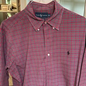 Ralph Lauren classic fit button down size 16 34-35. Red and black in color.